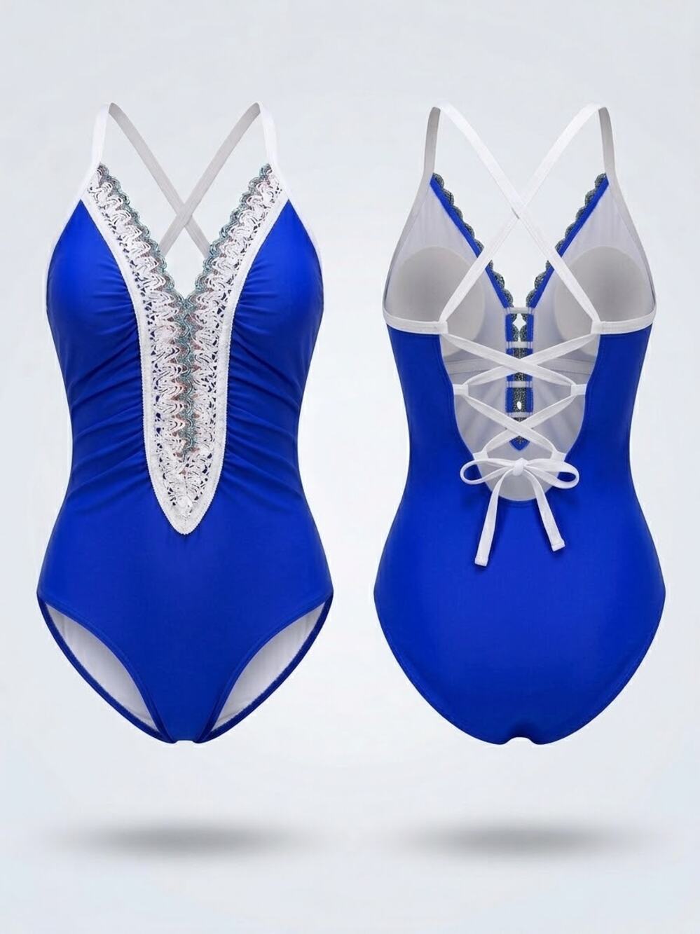 BMJL Women's Sexy One-piece Swimsuit Ruched Tummy Control Blue Sz M NEW